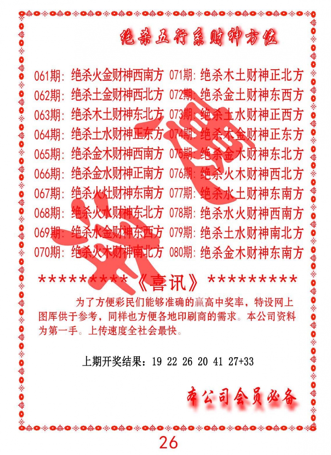 076期绝杀五行及财神方位[图]